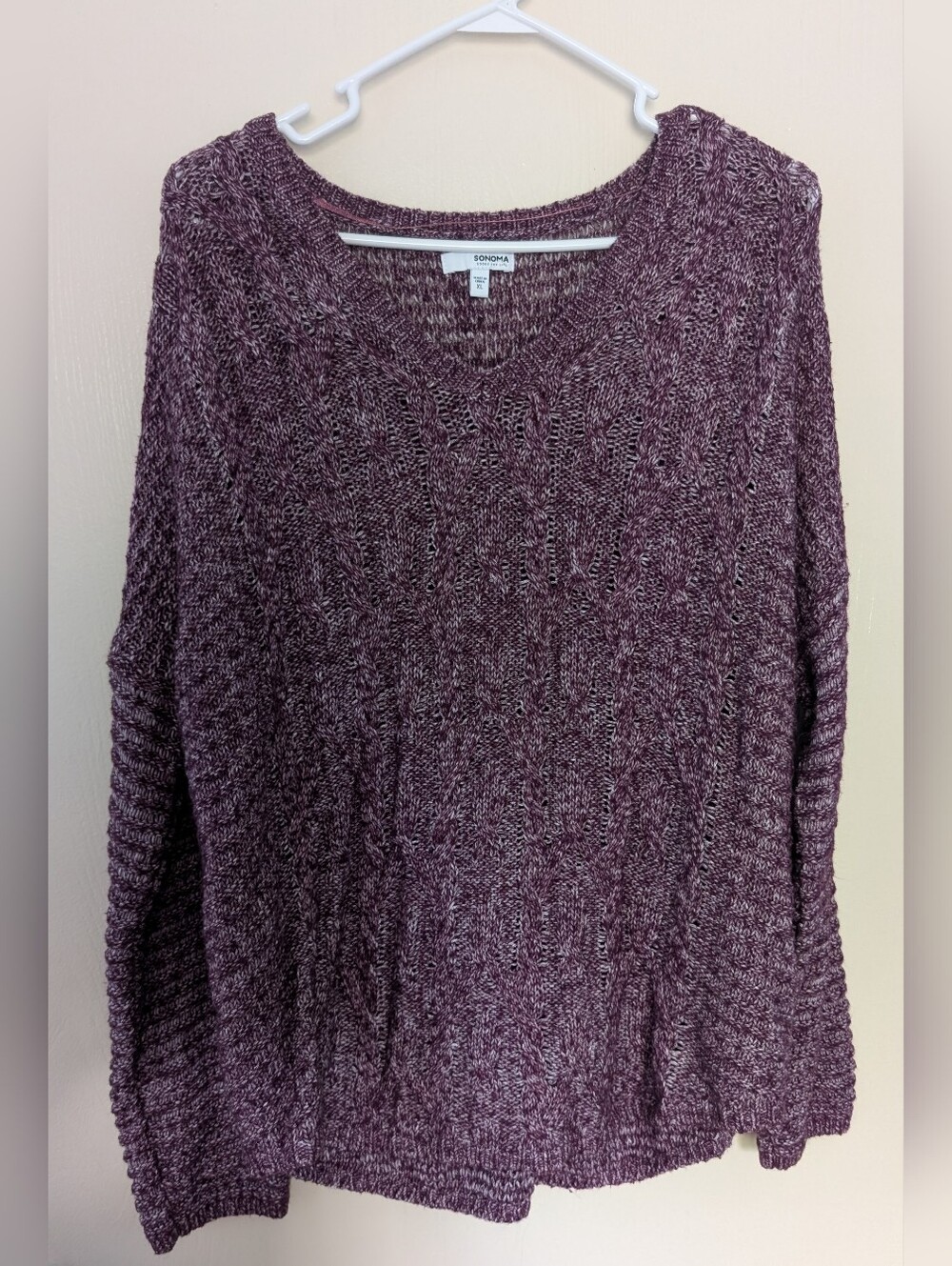 Sonoma Goods for Life Purple Marled Cable Knit V-Neck Sweater XL